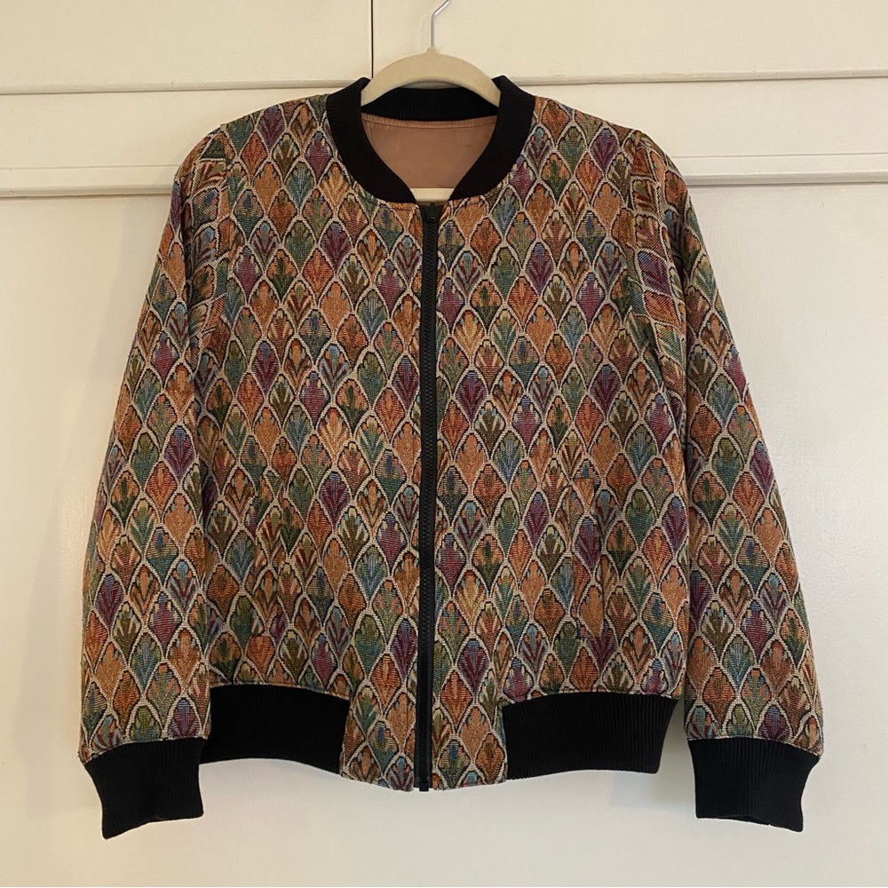 Double Sided Varsity Jacket, Knitted Fabric and Satin, Full Zip, Spring/Autumn